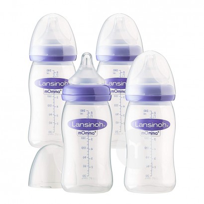Lansinoh Amerika Serikat berkaliber lebar anti-kembung botol bayi empat paket 240ml selama lebih dari 3 bulan Versi luar