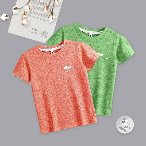 [2 buah] Verantwortung pria dan wanita bayi klasik nyaman bernapas cepat kering T-shirt bagian tipis oranye + hijau