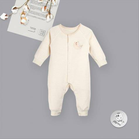 Verantwortung laki-laki dan perempuan bayi katun warna organik one-piece piyama pakaian Eropa klasik cahaya garis kopi