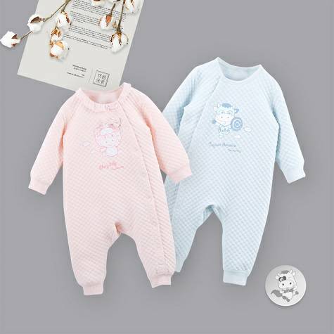 [2 lembar] Verantwortung bayi laki-laki dan perempuan kapas organik one-piece Baju Monyet pink + biru