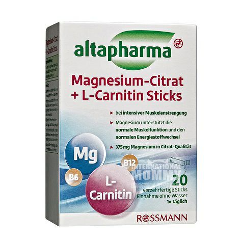 Altapharma Jerman Altapharma Magnesium Sitrat + L-Carnitine Stick Vers...
