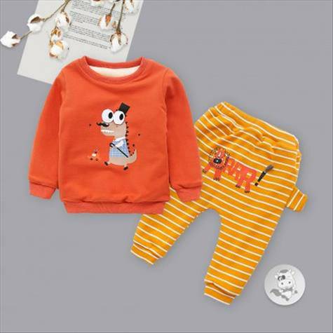[2 Buah] Verantwortung jantan dan betina bayi dinosaurus bermata besar pullover ditambah sweater beludru oranye + garis-