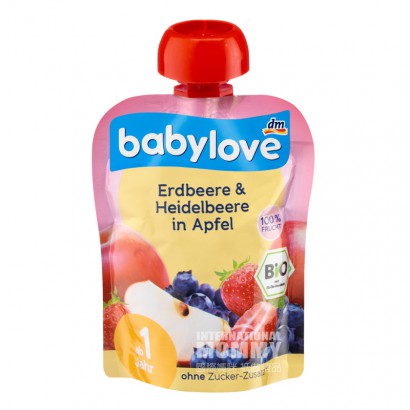 [4 Buah] Babylove Jerman Organik Apple Strawberry Blueberry Lumpur Hisap Musik Lebih Dari 1 Tahun 90g Versi Luar Negeri