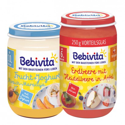 [2 buah] Bebivita Jerman Passionflower Peach Yogurt Lumpur Campuran selama lebih dari 10 bulan + Strawberry Apel Organik