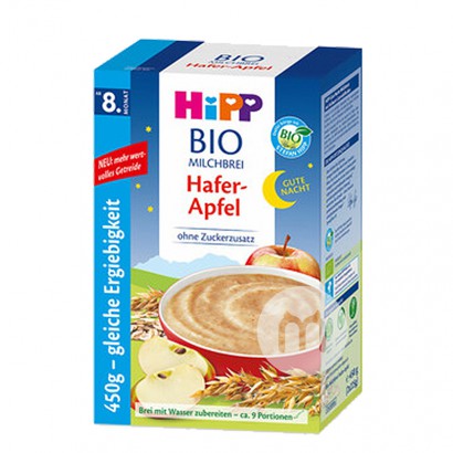 【2 Buah】 HiPP Jerman Organik Oatmeal Apple Selamat Malam Nasi Mie Lebih dari 8 Bulan 450g Versi Luar Negeri