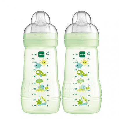 MAM Austria anti-jatuh PP botol susu silikon mulut lebar 270 ml dua paket 0-6 bulan versi luar negeri