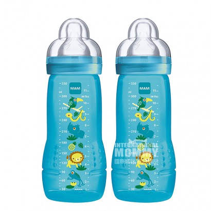 MAM Austria anti-jatuh PP botol plastik mulut bayi silikon 330 ml dua paket untuk lebih dari 4 bulan Versi luar negeri