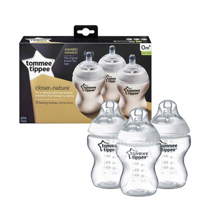 Tommee Tippee Inggris mulut lebar anti-perut kembung botol bayi 3 pieces 260 ml 0-3 bulan versi luar negeri