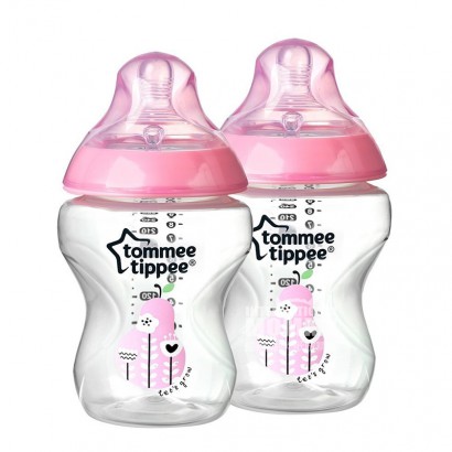 Tommee Tippee Inggris mulut lebar anti-kembung perut botol bayi 2 * 260ml pink 0-3 bulan versi luar negeri