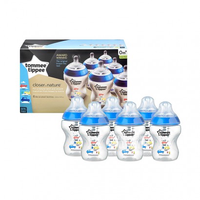 Tommee Tippee Inggris mulut lebar anti-perut kembung botol bayi PP 6 * 260 ml biru 0-3 bulan versi luar negeri