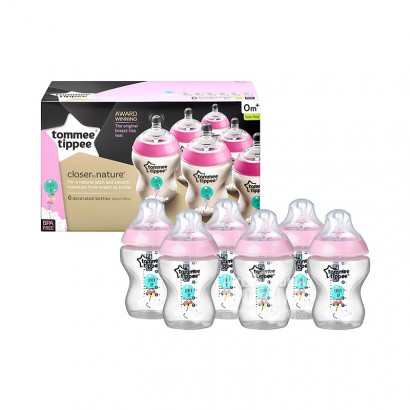 Tommee Tippee Inggris mulut lebar anti-kembung perut botol bayi 6 * 260ml merah muda 0-3 bulan versi luar negeri