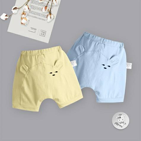 [2 potong] Verantwortung jantan dan betina bayi sederhana tiga titik beruang musim panas celana pendek PP biru + kuning