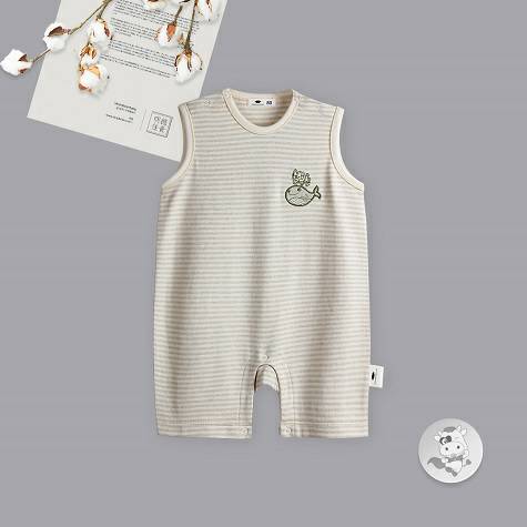 Verantwortung pria dan wanita bayi katun warna organik musim panas jumpsuit tipis klasik bergaris rompi baju monyet baju