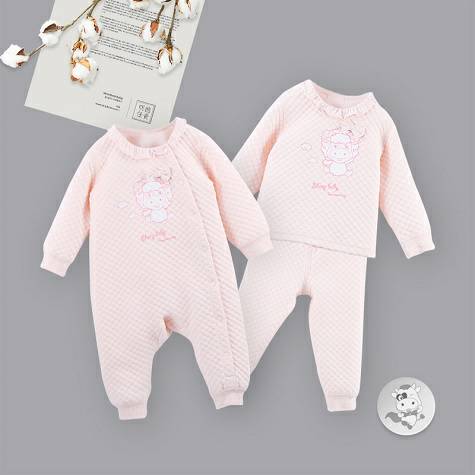 [2 Buah] Verantwortung jantan dan betina bayi katun organik siam baju monyet + celana setelan jas pink
