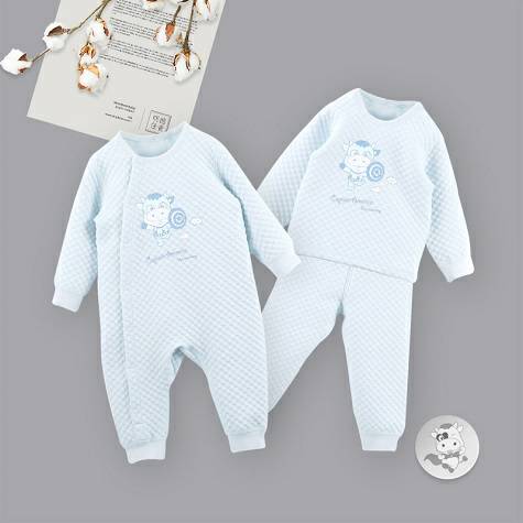[2 pieces] Verantwortung jantan dan betina bayi katun organik baju monyet one-piece + celana setelan jas biru