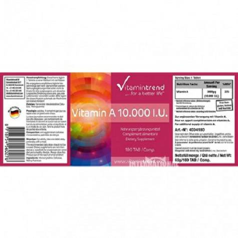 Vitamintrend Jerman Vitamintrend Vitamin A 180 tablet Edisi Luar Neger...