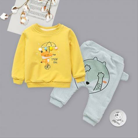 [2 Buah] Verantwortung jantan dan betina bayi rubah kecil pullover ditambah sweater beludru kuning + garis-garis penutup