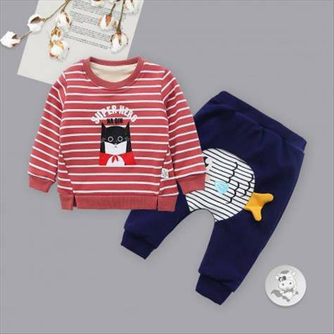[2 pieces] Verantwortung jantan dan betina bayi SUPER pahlawan garis-garis dan beludru sweater pullover Besi merah + mel