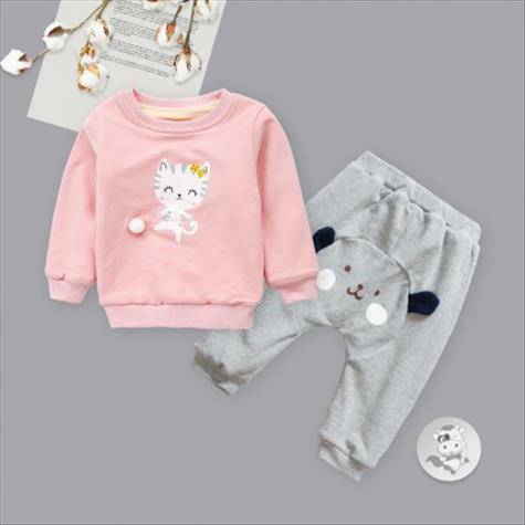 [2 potong] Verantwortung jantan dan betina bayi kucing lucu ditambah beludru sweater pullover pink + kucing berdiri lucu