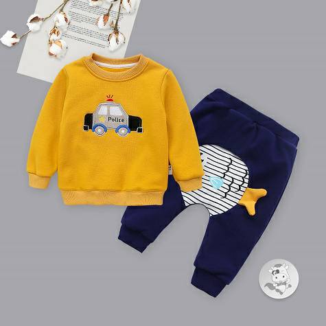 [2 potong] Verantwortung jantan dan betina kota bayi patroli ditambah beludru sweater pullover kuning + meludah ikan gel