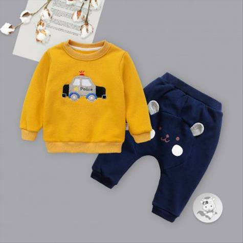 [2 lembar] Verantwortung jantan dan betina kota bayi patroli ditambah beludru sweater pullover kuning + berdiri lucu tel