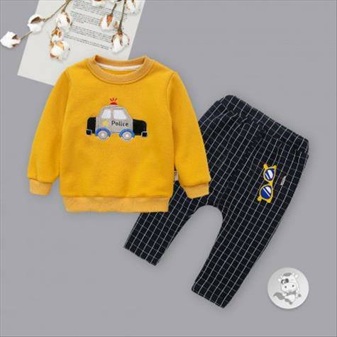 [2 lembar] Verantwortung laki-laki dan perempuan bayi patroli kota ditambah beludru sweter sweater kuning + kisi-kisi ka