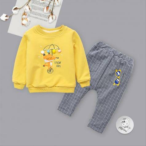 [2 lembar] Verantwortung jantan dan betina bayi rubah kecil pullover ditambah sweater kasmir Kuning + kisi saku kacamata