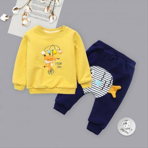 [2 buah] Verantwortung jantan dan betina bayi sedikit fox pullover ditambah beludru sweater kuning + ikan gelembung melu