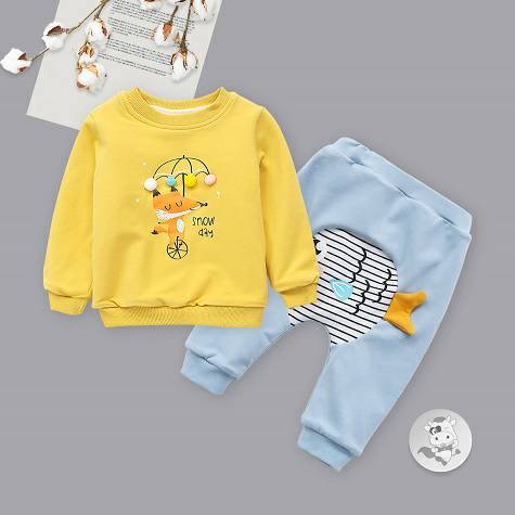 [2 Buah] Verantwortung jantan dan betina bayi rubah kecil pullover ditambah beludru sweater kuning + ikan gelembung melu