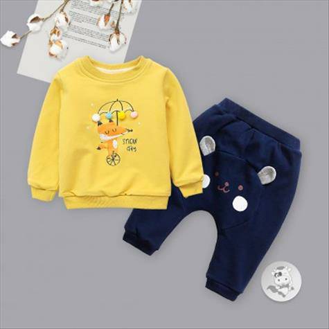 [2 lembar] Verantwortung bayi laki-laki dan perempuan rubah kecil pullover ditambah sweater kasmir kuning + kucing telin