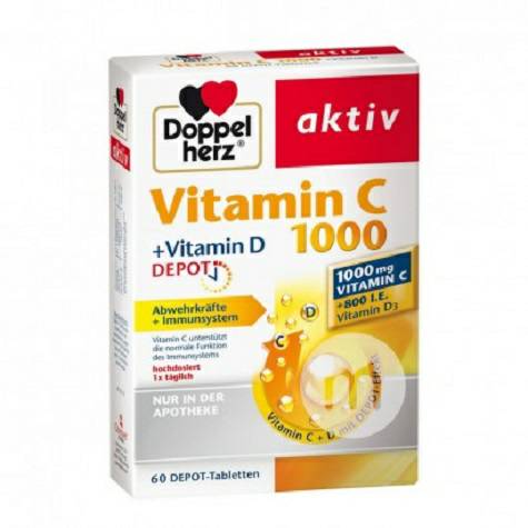 tablet Doppelherz Jerman Vitamin C + Vitamin D 60 tablet Versi di luar negeri