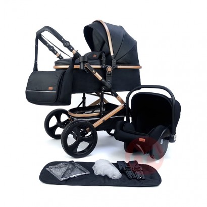 Pixini Tiga dalam satu baby stroller pakaian hitam emas